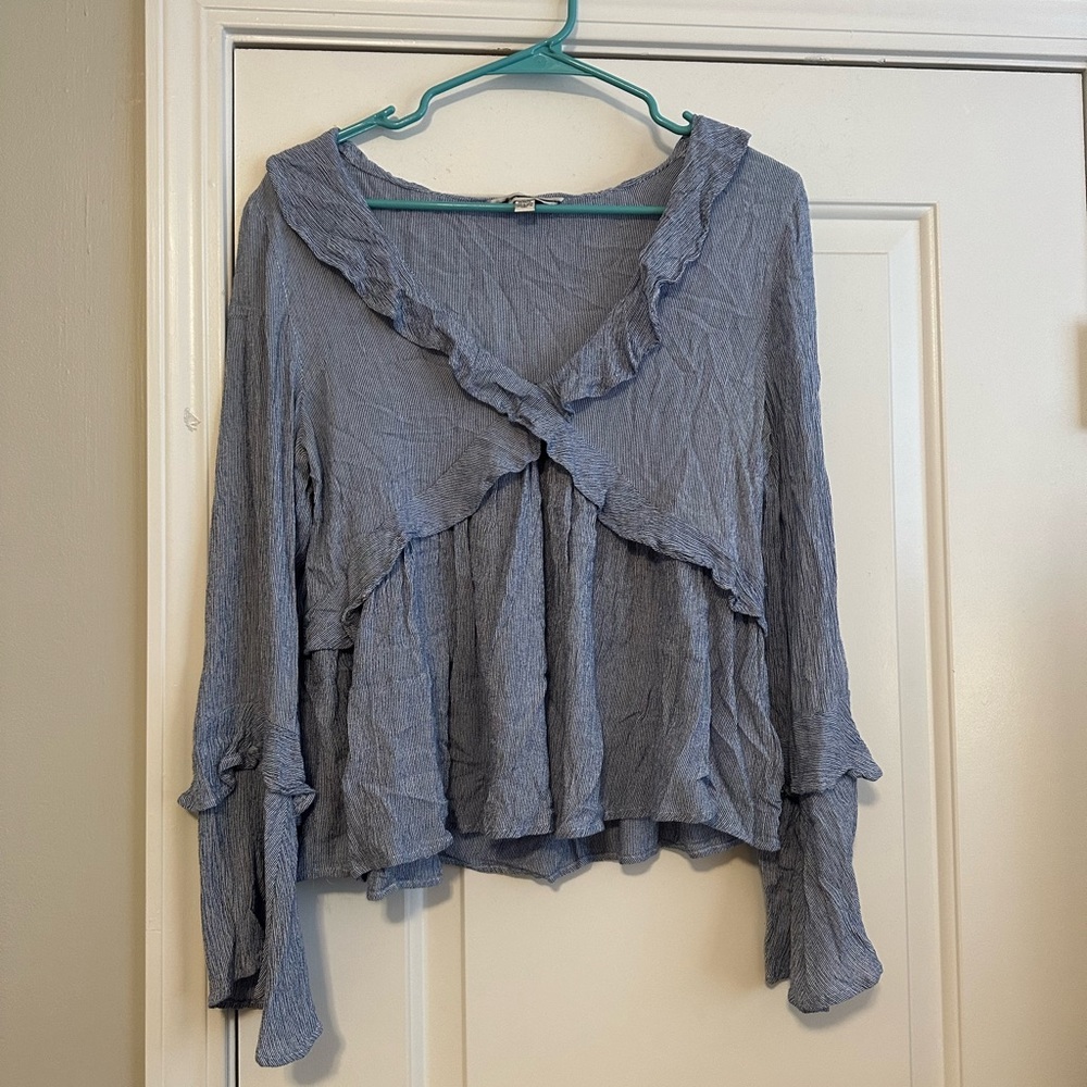 Abercrombie and Fitch medium blue flowy striped shirt